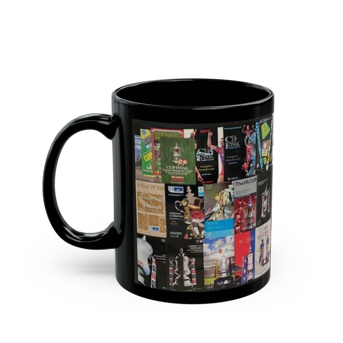 FA Cup Final Programme Cover Collage Black Mug — Coffee Cup (11oz/15oz)