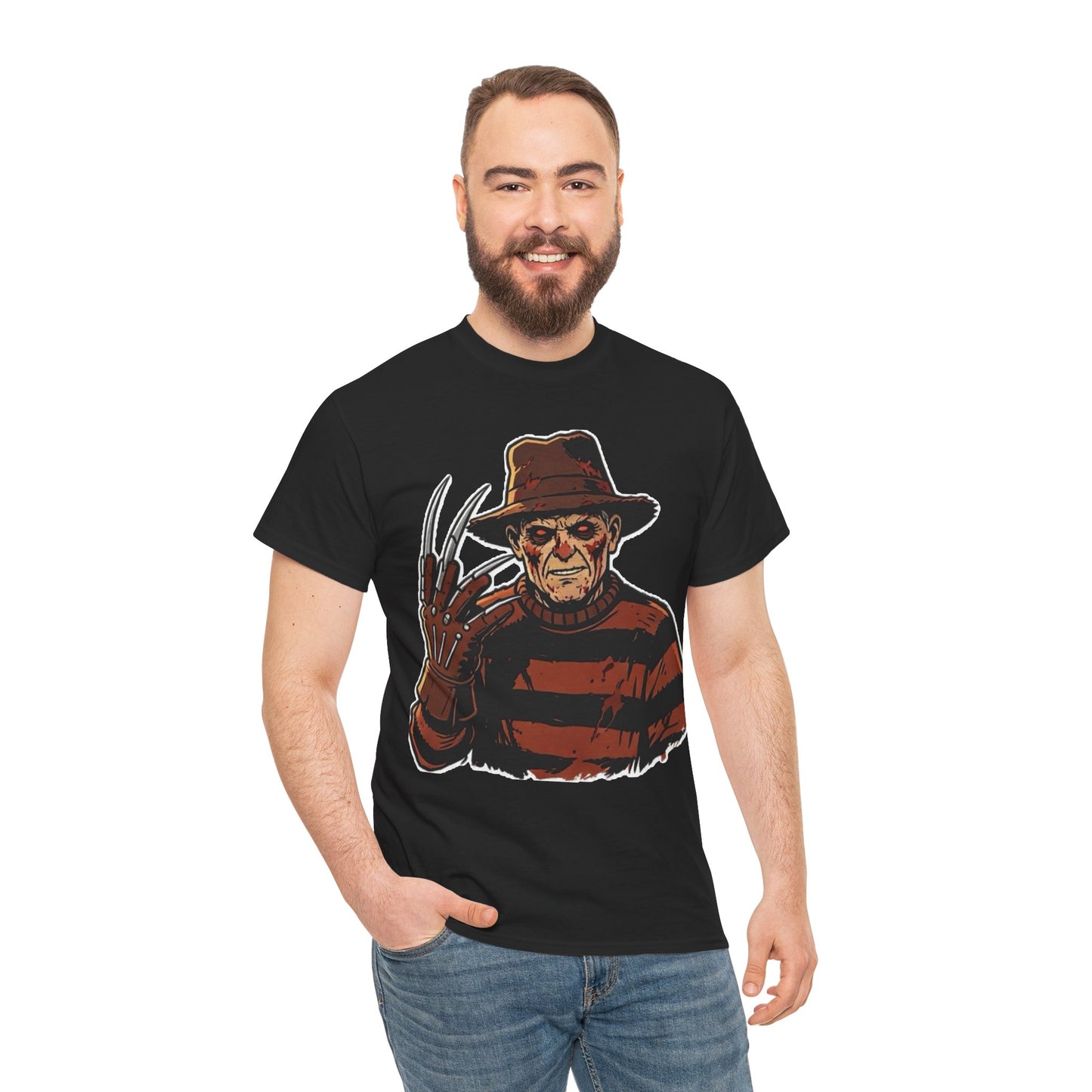 Freddy Krueger Horror Tee — Vintage Striped Nightmare Graphic