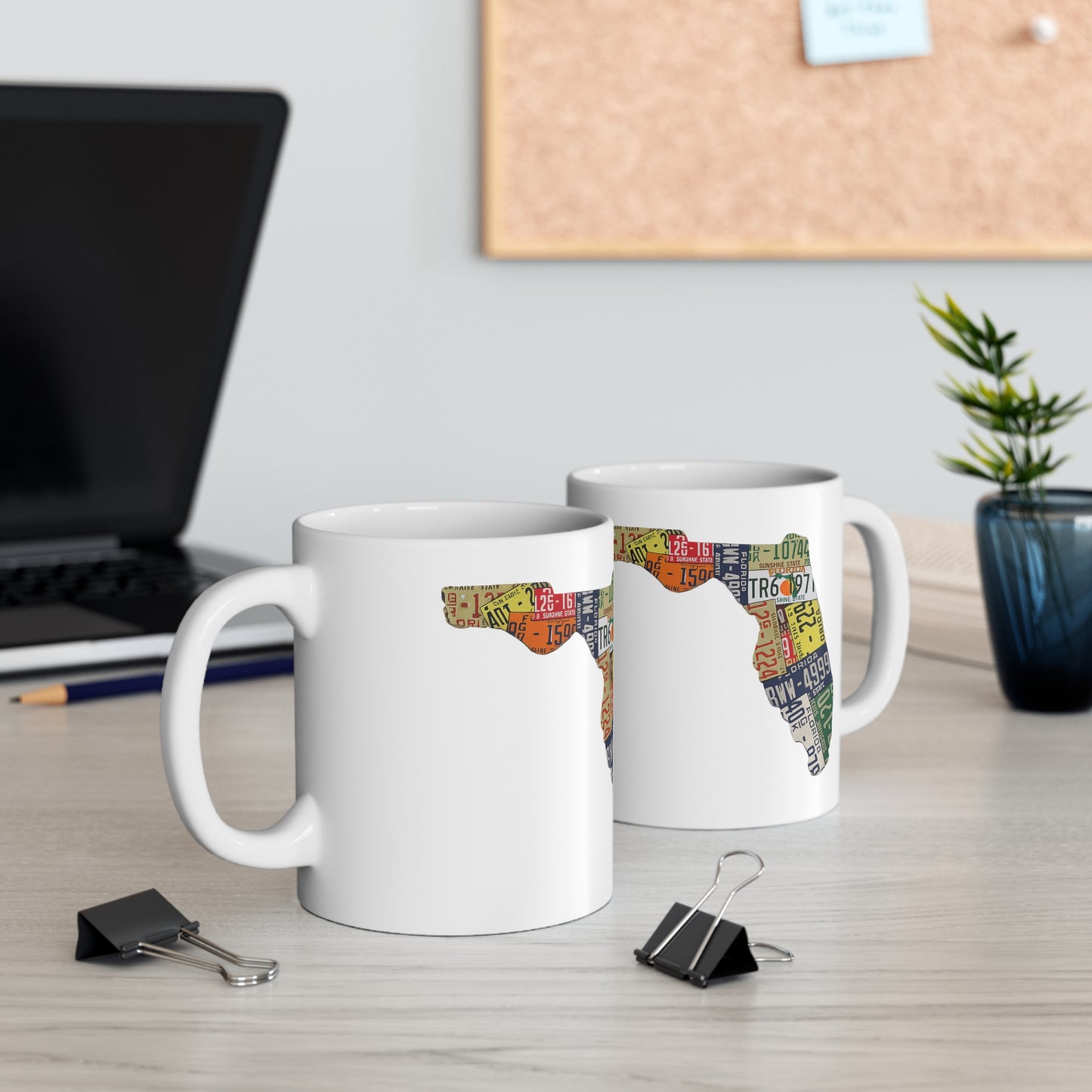 Florida License Plate Map Ceramic Coffee Mug — 11oz & 15oz