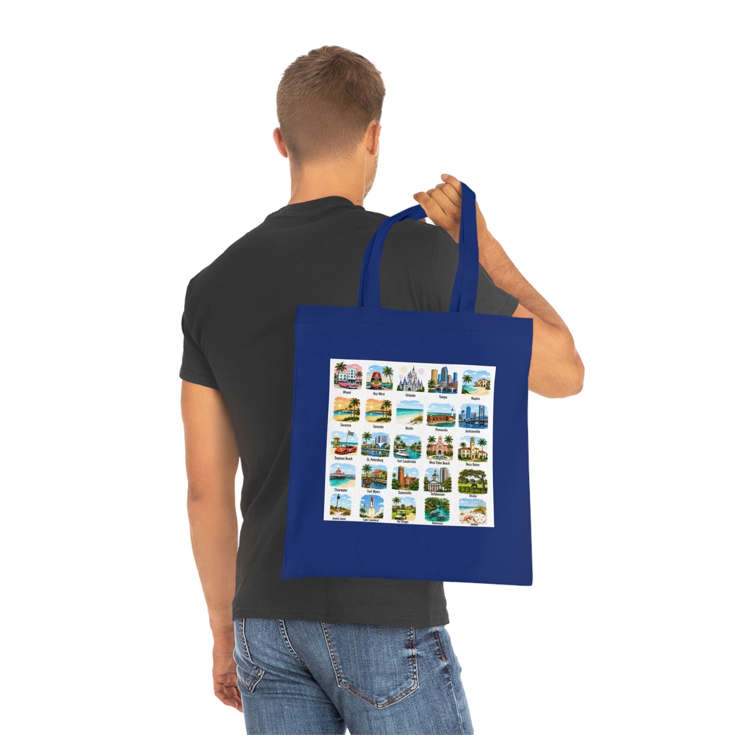 Florida City Landmarks Collage Cotton Tote – Vintage Travel Postcard Design