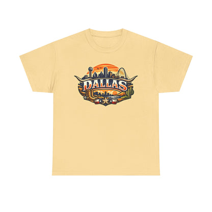 Dallas Skyline Retro Tee — Vintage Cityscape T‑Shirt with 'Dallas' Graphic