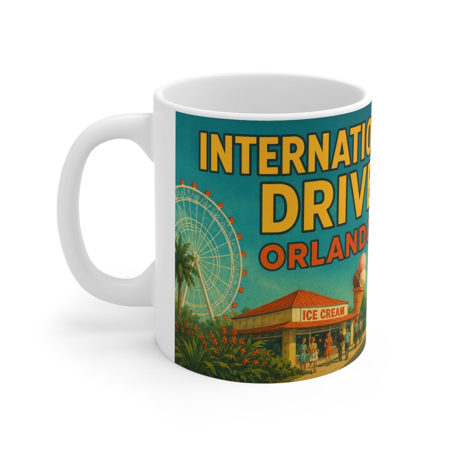 Orlando Retro Roadtrip Mug — "International Drive" Vintage Travel Coffee Cup