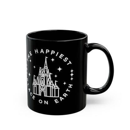 Black Castle Mug — "The Happiest Place on Earth" Ceramic Coffee Cup (11oz/15oz)