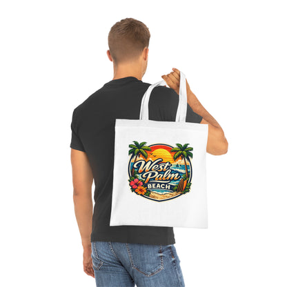 West Palm Beach Cotton Tote — Vintage Tropical Beach Palm Tree Design