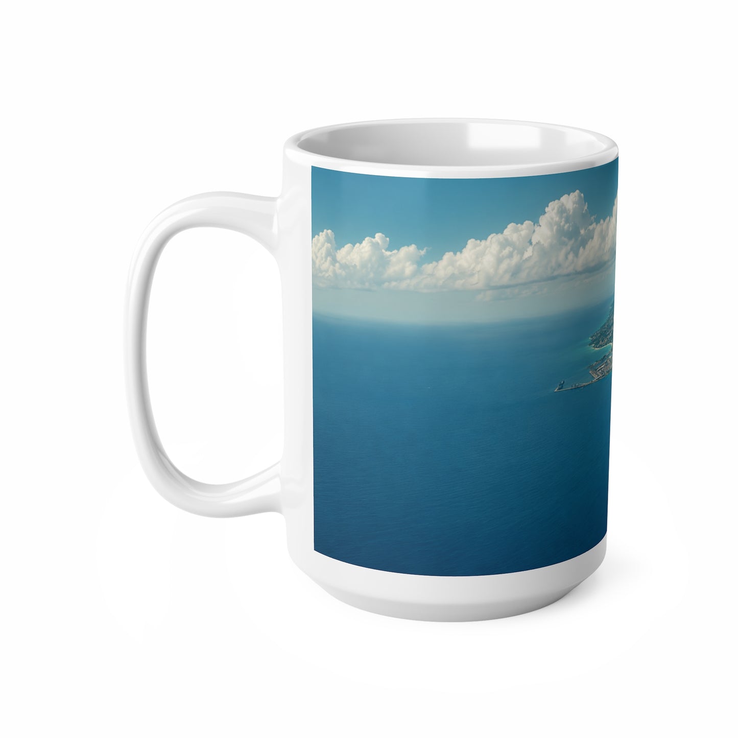 Aerial Barbados Island View Coffee Mug — Tropical Ocean Photography 11oz & 15oz