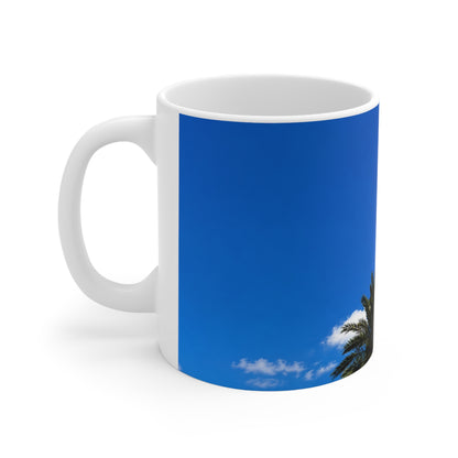 Orlando Icon Park Ferris Wheel & Palm Tree Ceramic Coffee Mug — Blue Sky Photo Mug (11oz, 15oz)