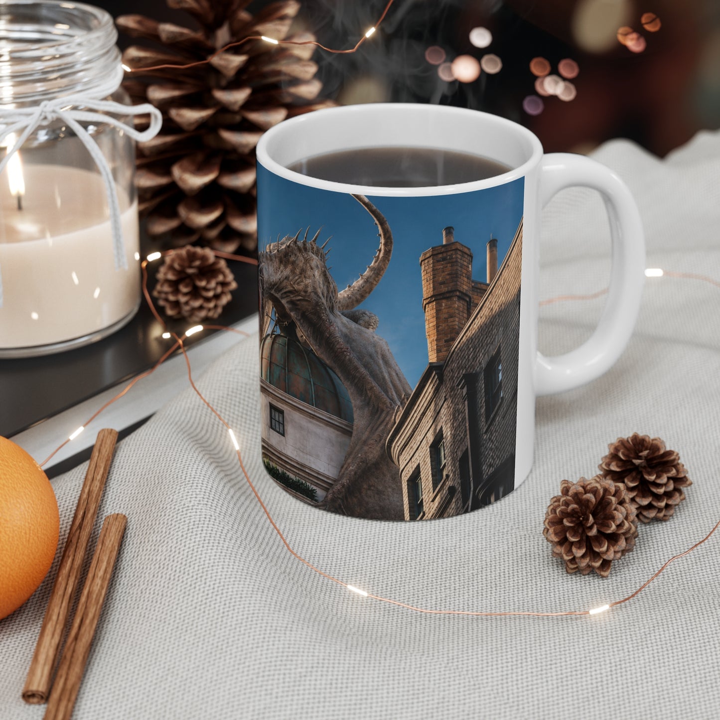 Harry Potter Dragon Fire Ceramic Mug — Fantasy Castle Scene Coffee Cup (11oz/15oz)
