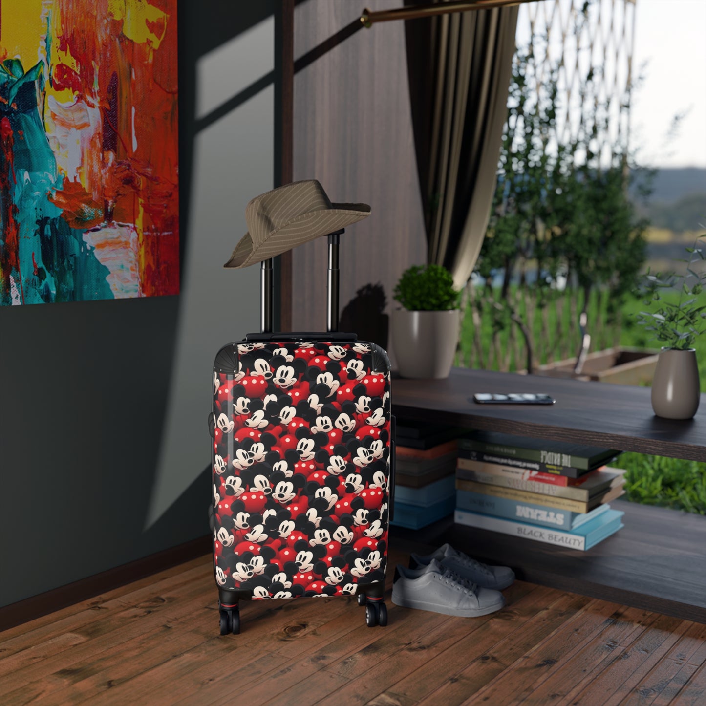 Mickey Mouse Pattern Carry-On Suitcase – Retro Disney Travel Luggage