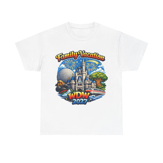 Family Vacation WDW 2027 T-Shirt – Disney Park Castle & Fireworks Vacation Tee