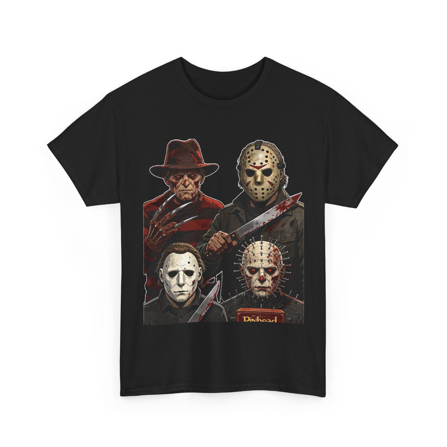 Horror Icons T-Shirt — Freddy, Jason, Michael & Pinhead Slasher Collage