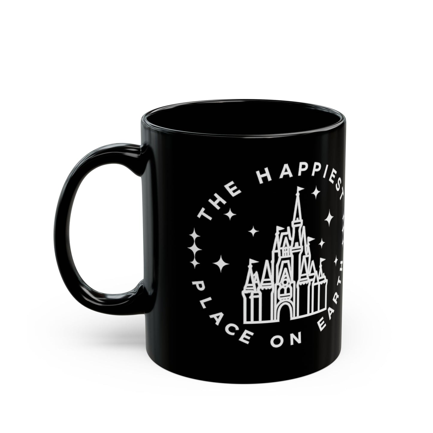 Black Castle Mug — "The Happiest Place on Earth" Ceramic Coffee Cup (11oz/15oz)