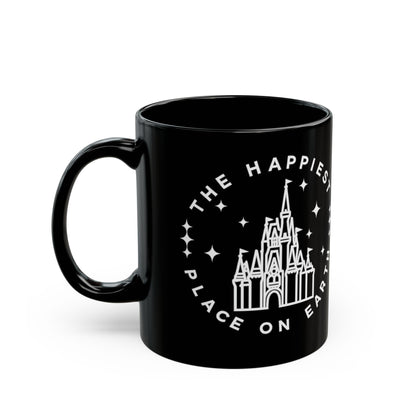 Black Castle Mug — "The Happiest Place on Earth" Ceramic Coffee Cup (11oz/15oz)