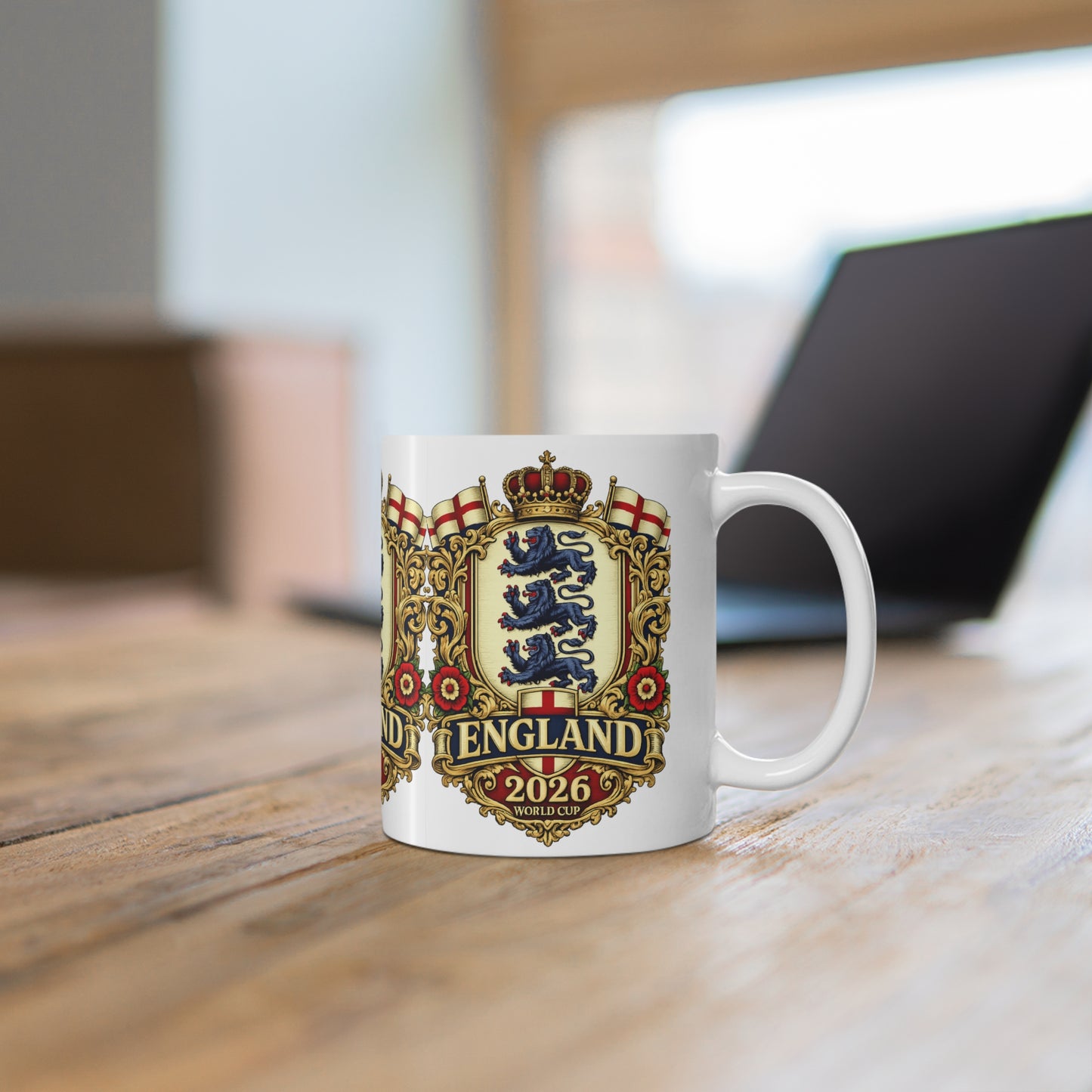 England 2026 World Cup Ceramic Mug — Vintage Three Lions Coffee Cup (11oz & 15oz)