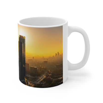Manchester UK Sunrise Cityscape Ceramic Mug — Urban Skyline Coffee Cup (11oz & 15oz)