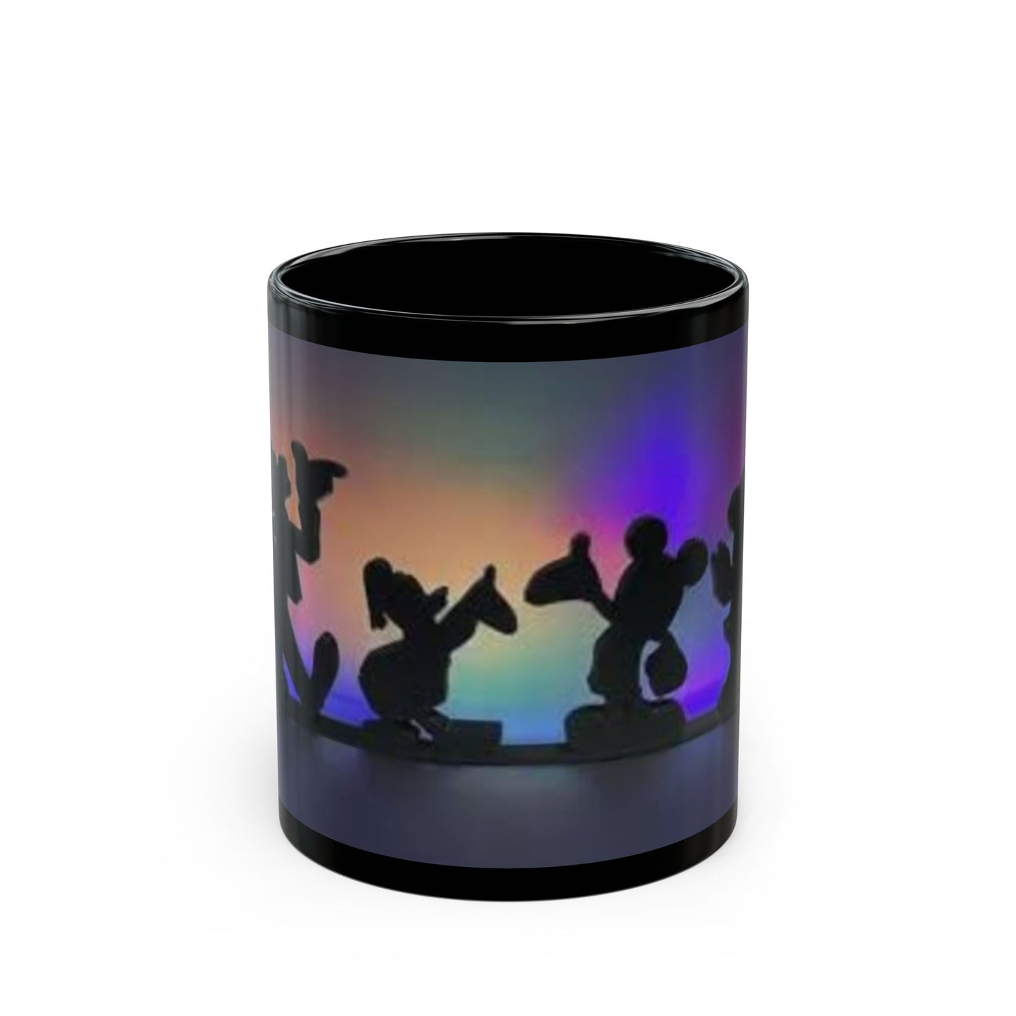 Silhouette Cartoon Characters Black Coffee Mug – Colorful Backlight Disney-Inspired 11oz/15oz