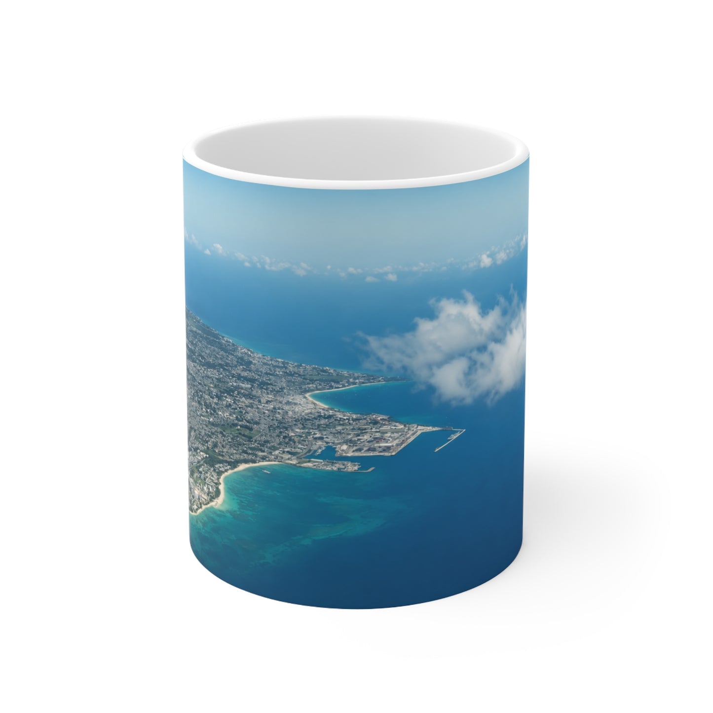 Barbados Aerial Photo Mug — Scenic Ocean & Shoreline Ceramic Coffee Cup (11oz/15oz)
