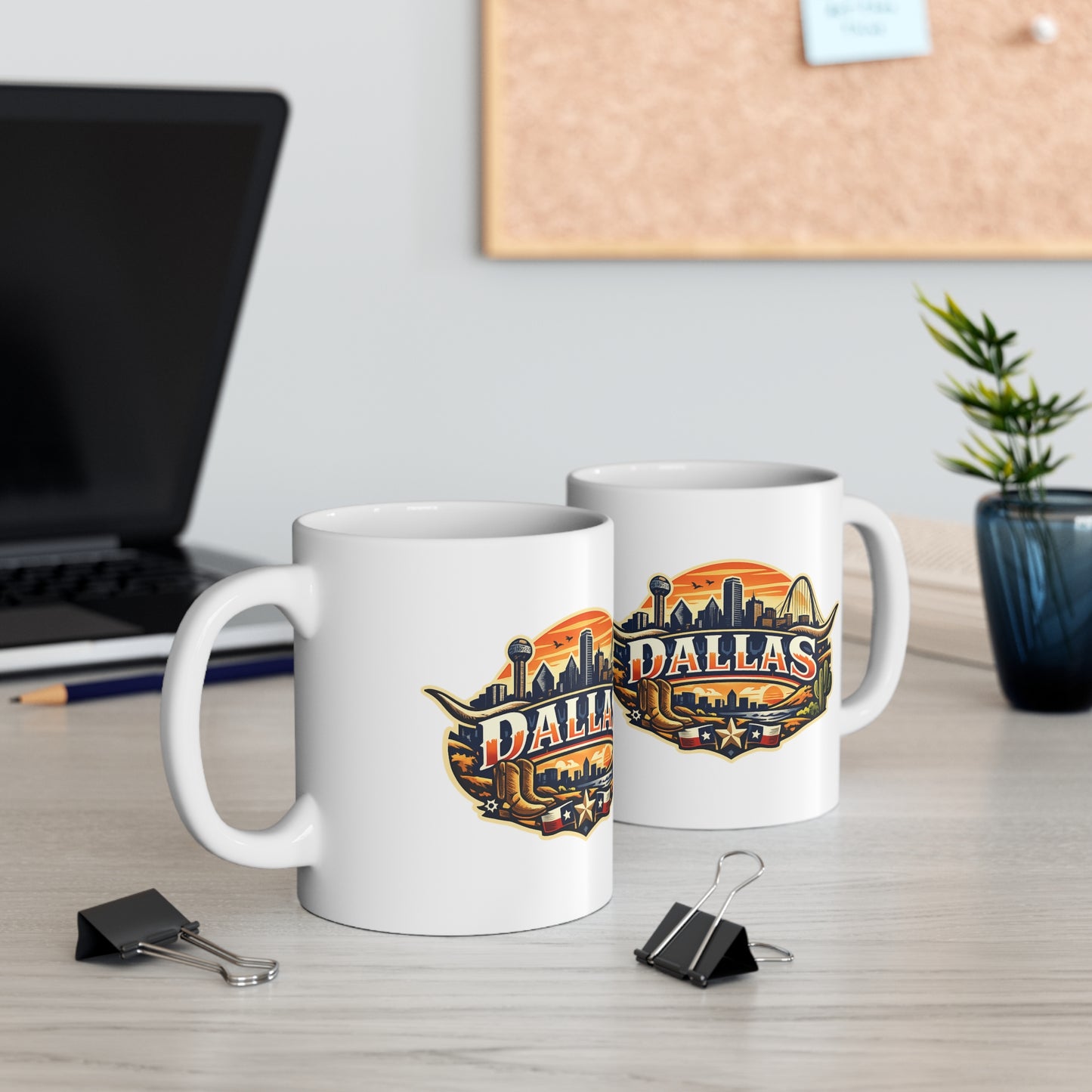 Dallas Skyline Ceramic Coffee Mug — Retro Texas Cityscape 11oz & 15oz