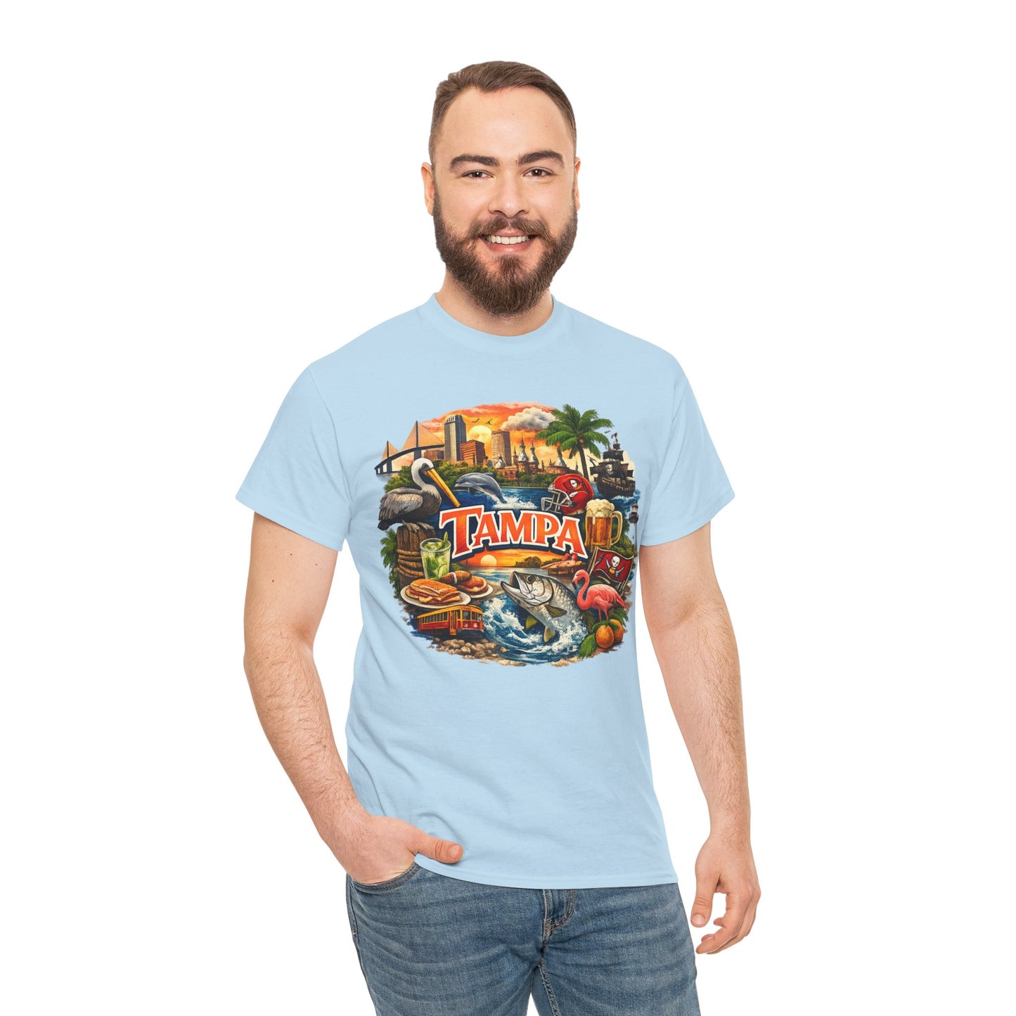 Tampa Florida Retro Scenic Tee — Vintage Beach, Skyline & Wildlife Graphic