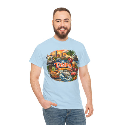 Tampa Florida Retro Scenic Tee — Vintage Beach, Skyline & Wildlife Graphic