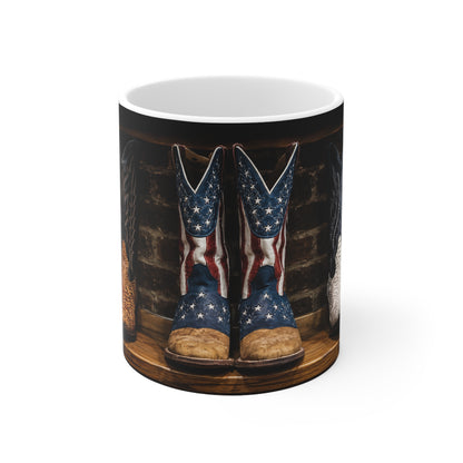 American Flag Cowboy Boots Ceramic Coffee Mug — 11oz & 15oz