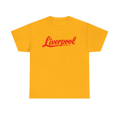 Liverpool Script T-Shirt — Retro Red Logo Tee for Fans