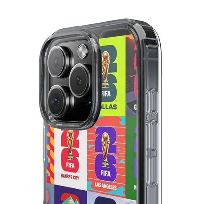 FIFA World Cup Pop Art Clear Phone Case — City Badge Collage (Dallas, LA, Monterrey, Toronto, Seattle)