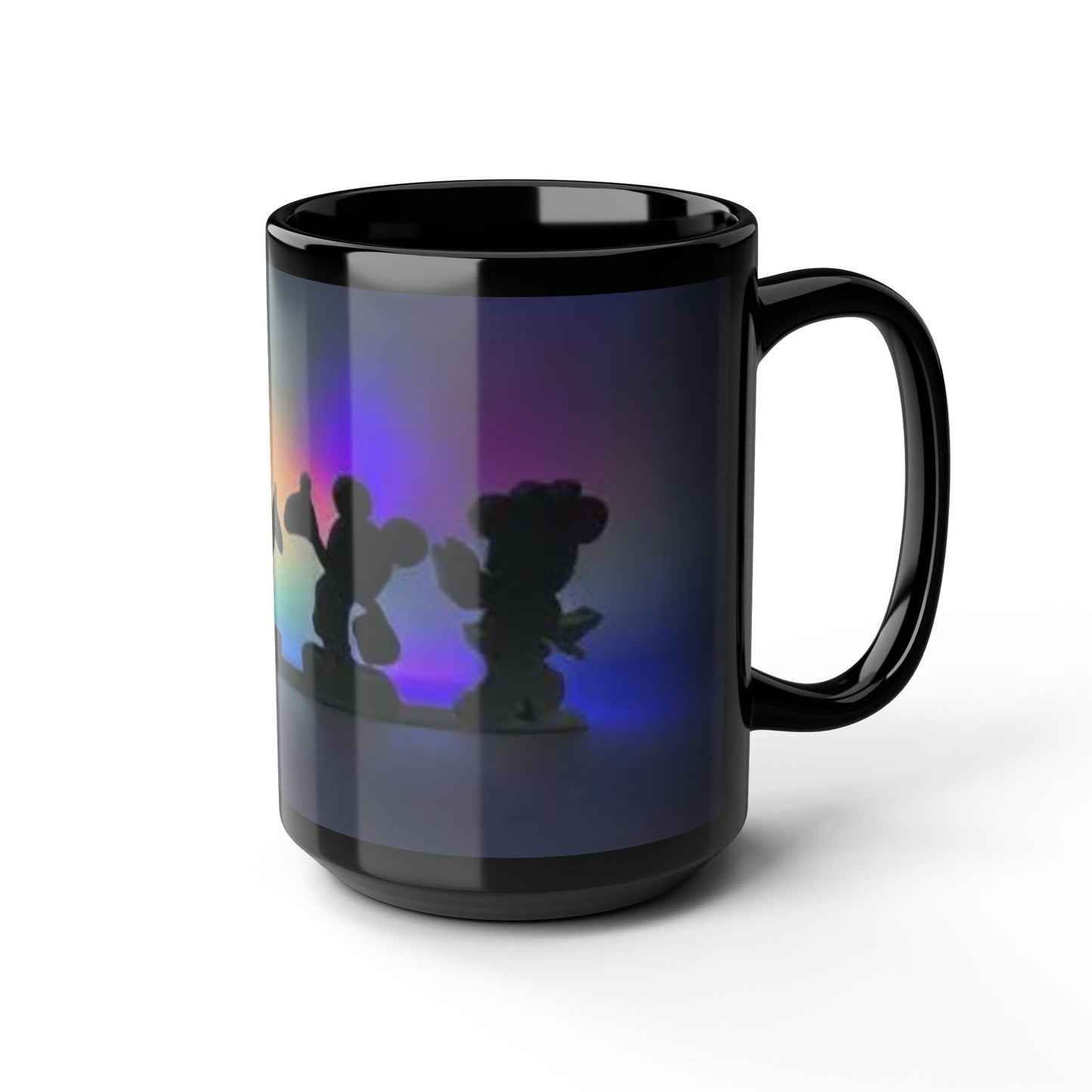 Silhouette Cartoon Characters Black Coffee Mug – Colorful Backlight Disney-Inspired 11oz/15oz