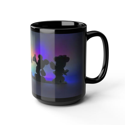 Silhouette Cartoon Characters Black Coffee Mug – Colorful Backlight Disney-Inspired 11oz/15oz