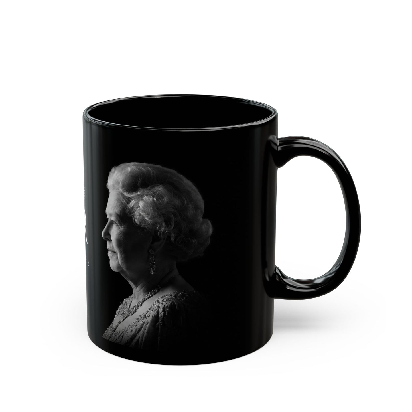 Queen Elizabeth II Memorial Black Mug – E II R Tribute Design (1926–2022)