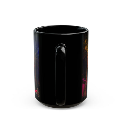 Halloween Horror Nights Black Mug — Neon Palm Nightscape (11oz/15oz)