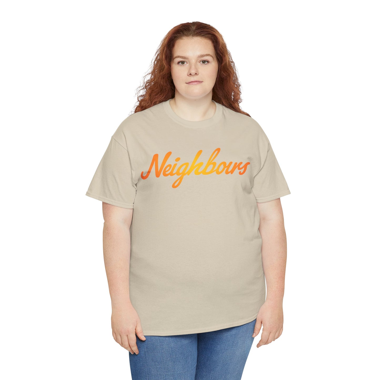 Neighbours Script T‑Shirt — Retro Orange Neighborhood Tee