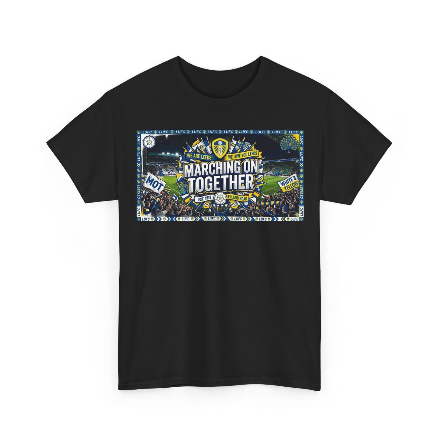 Leeds United T-Shirt — "Marching On Together" Fan Tee (Soccer Supporter Graphic)