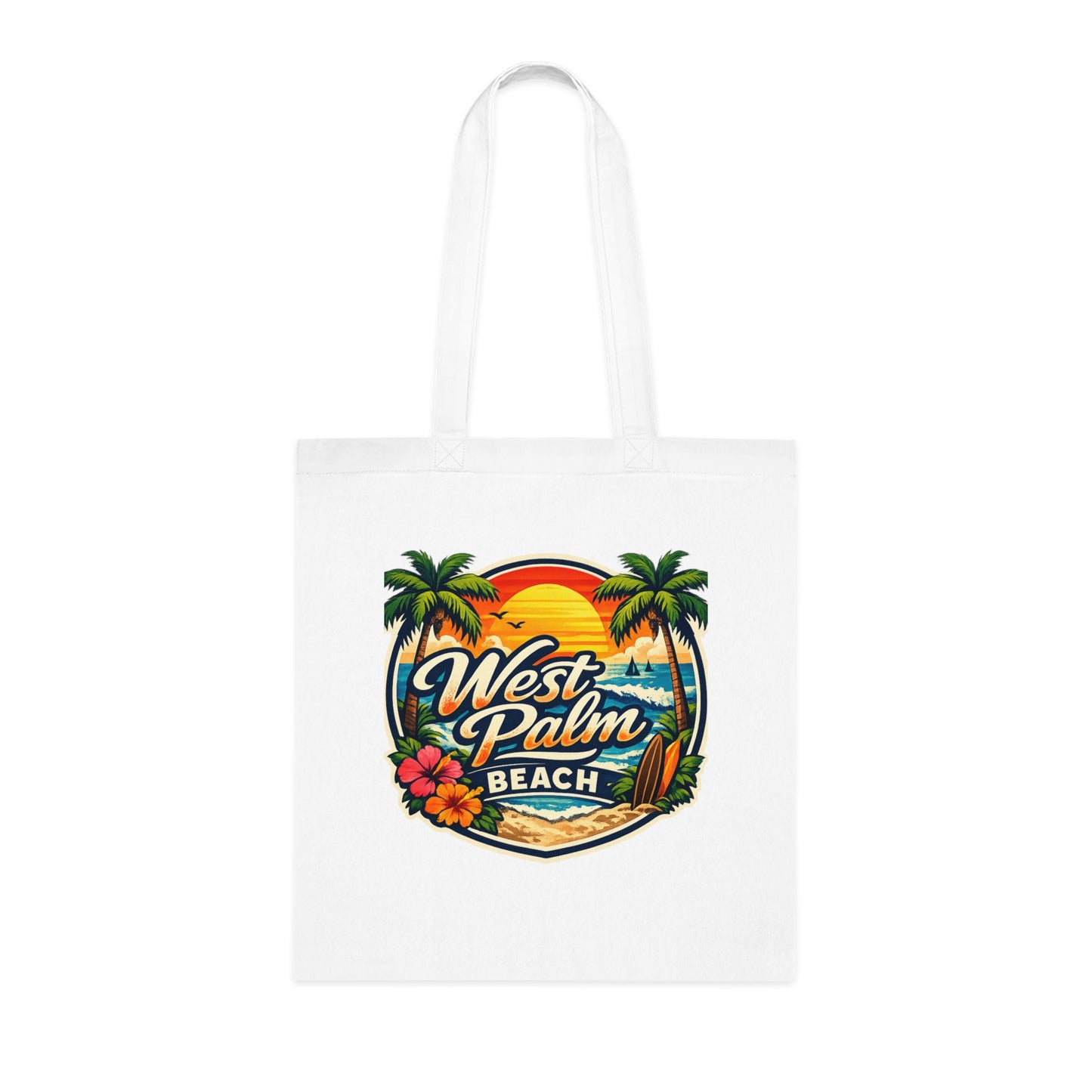 West Palm Beach Cotton Tote — Vintage Tropical Beach Palm Tree Design