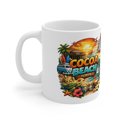 Cocoa Beach Florida Vintage Surf Mug – Retro Beach Scene Coffee Cup (11oz & 15oz)