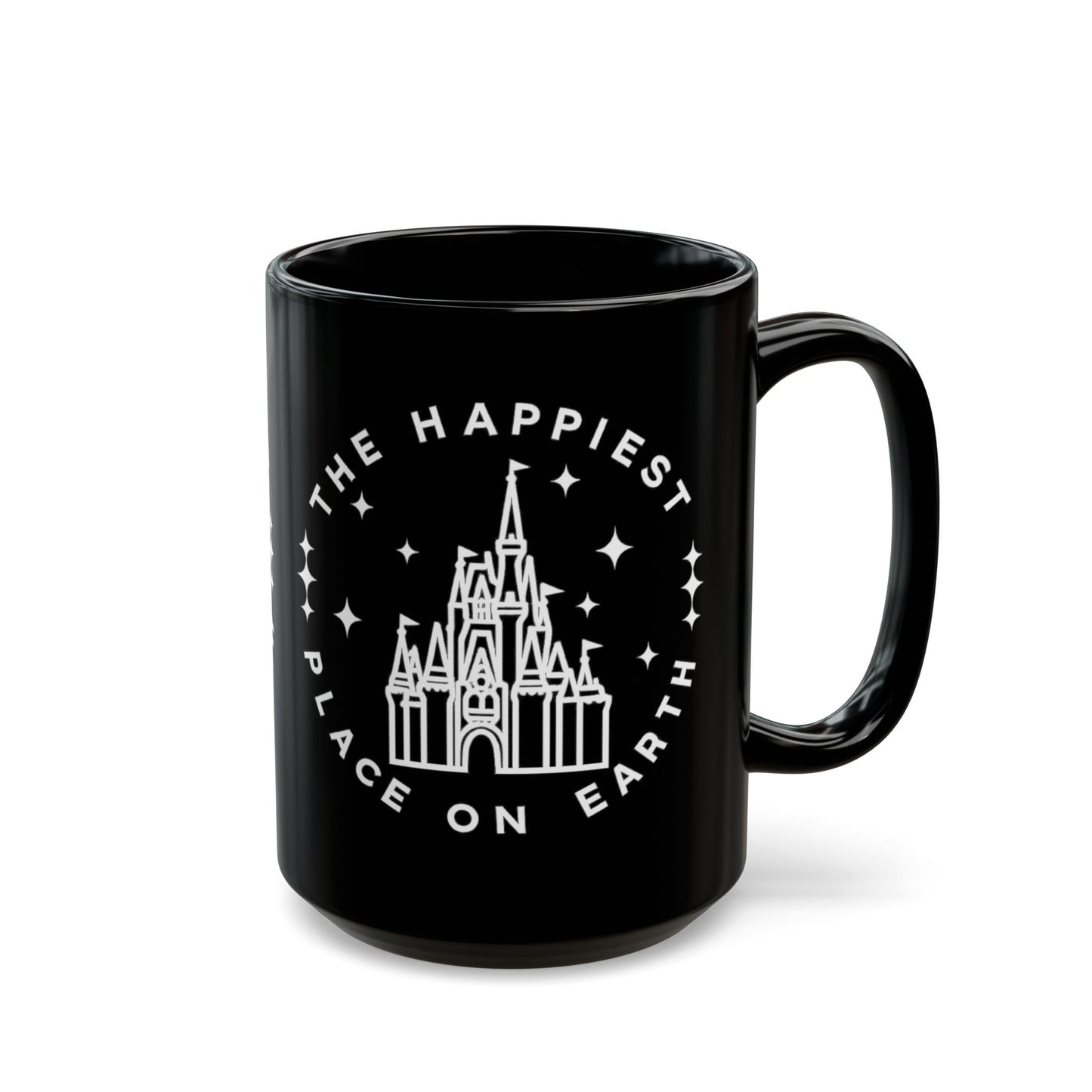 Black Castle Mug — "The Happiest Place on Earth" Ceramic Coffee Cup (11oz/15oz)