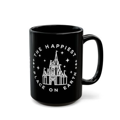 Black Castle Mug — "The Happiest Place on Earth" Ceramic Coffee Cup (11oz/15oz)