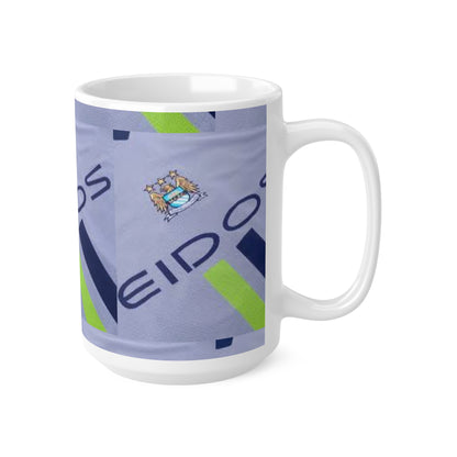 Manchester City 1999 Retro Jersey Pattern Ceramic Coffee Mug — Football Fan Gift (11oz, 15oz)