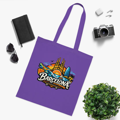 Barcelona Skyline Cotton Tote — Souvenir Travel Beach Bag
