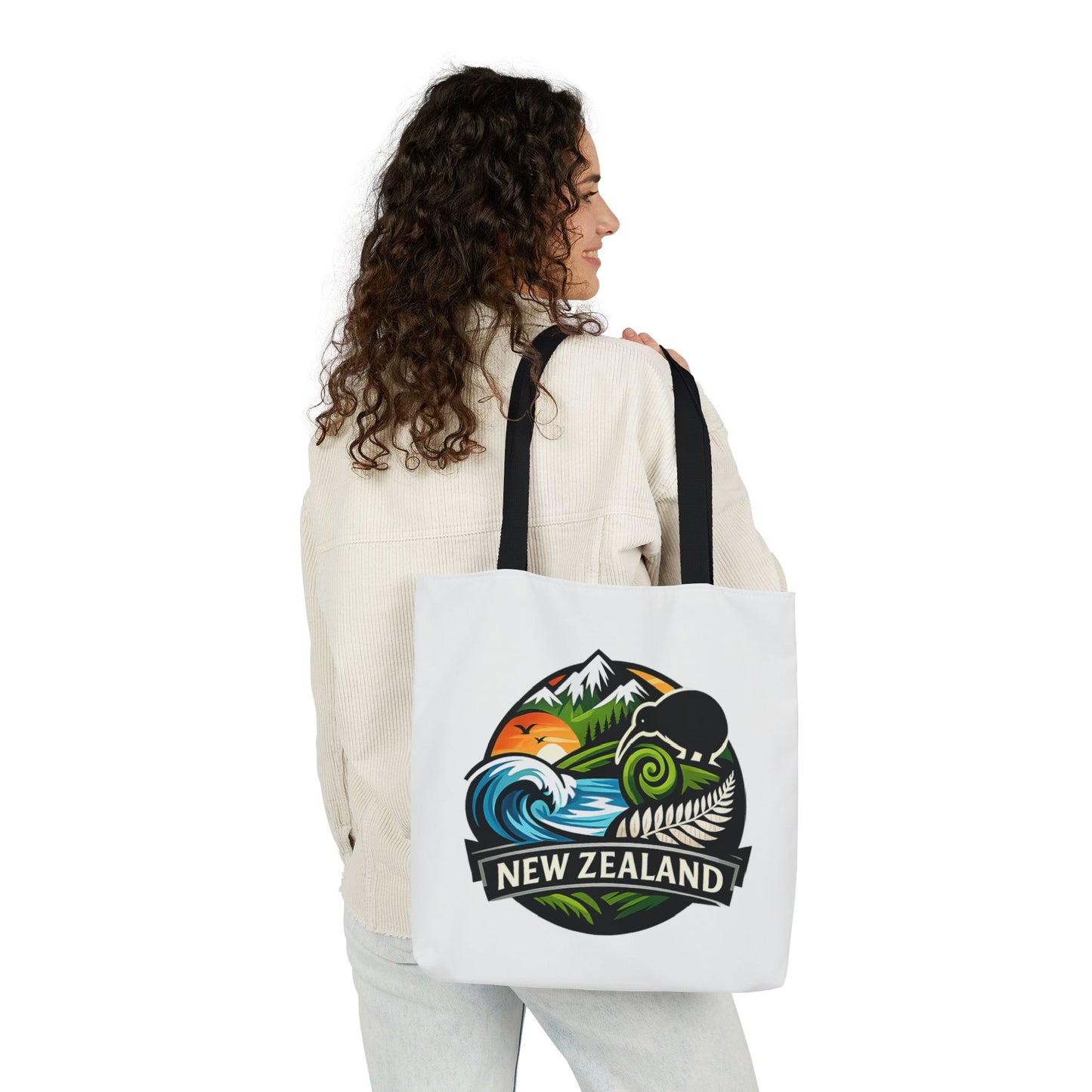 New Zealand Scenic Tote Bag — Kiwi, Mountains & Waves Canvas Tote