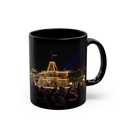 Magic Kingdom Nighttime Theme Park Lights Mug — Scenic Black Coffee Cup