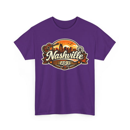 Nashville Skyline Guitar Tee – Retro Music City Souvenir Shirt