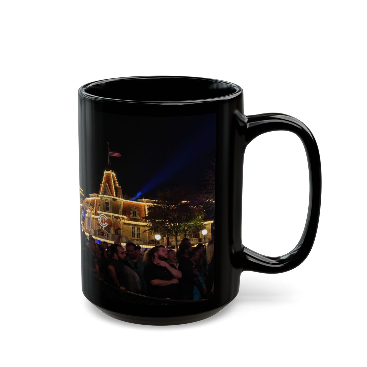 Magic Kingdom Nighttime Theme Park Lights Mug — Scenic Black Coffee Cup