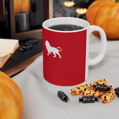 3 Lions Silhouette Ceramic Mug — Red Safari Coffee Cup (11oz & 15oz)