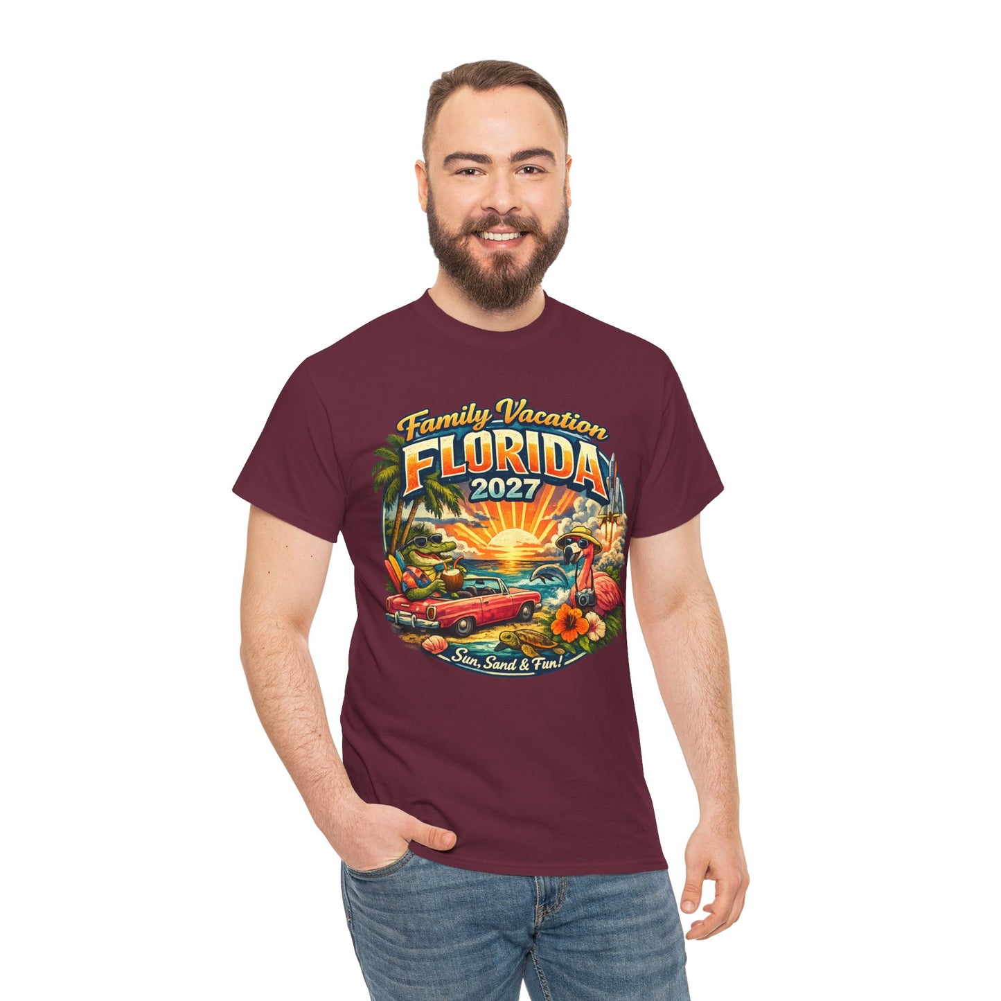 Florida Family Vacation 2027 T-Shirt — Retro Sunset Beach Design