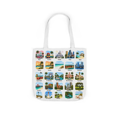 Florida City Landmark Collage Canvas Tote Bag — Vintage Travel Icons Print