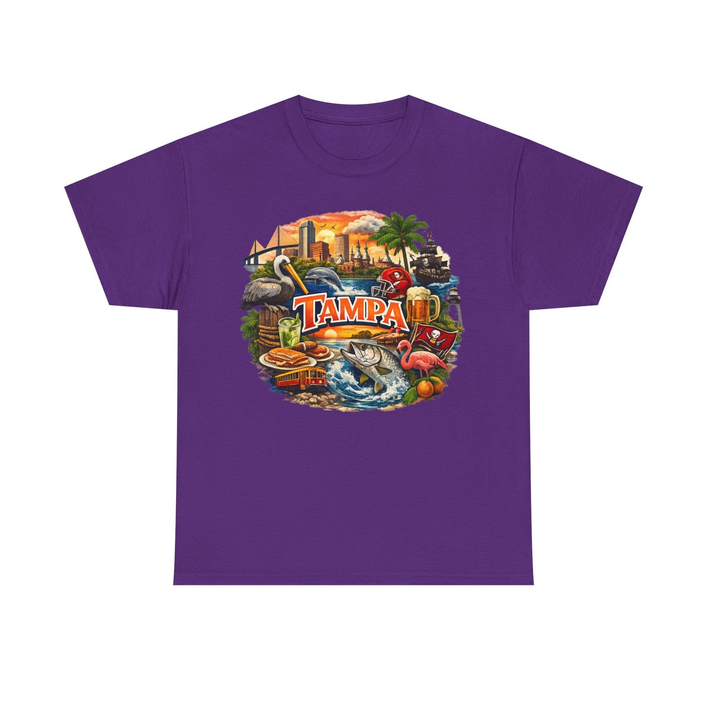 Tampa Florida Retro Scenic Tee — Vintage Beach, Skyline & Wildlife Graphic