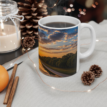 American Flag Washington Monument Sunrise Mug – Patriotic Ceramic Coffee Cup (11oz, 15oz)