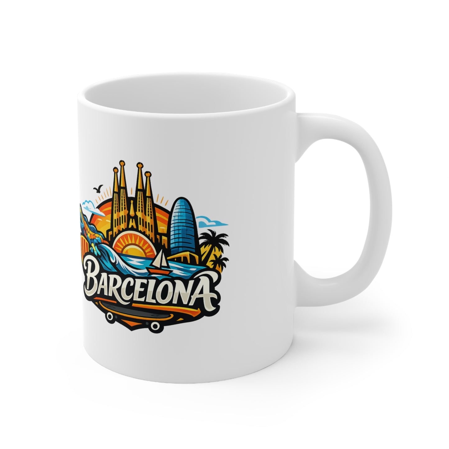 Barcelona Skyline Coffee Mug — Colorful Travel Souvenir 11oz/15oz