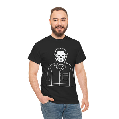 Michael Myers Outline Horror T-Shirt — Minimal Halloween Mask Tee