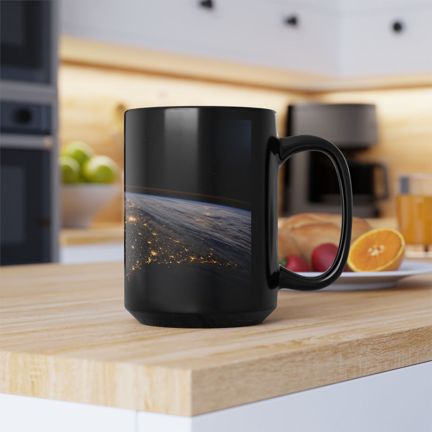 Earth at Night Black Coffee Mug – Satellite City Lights 11oz/15oz